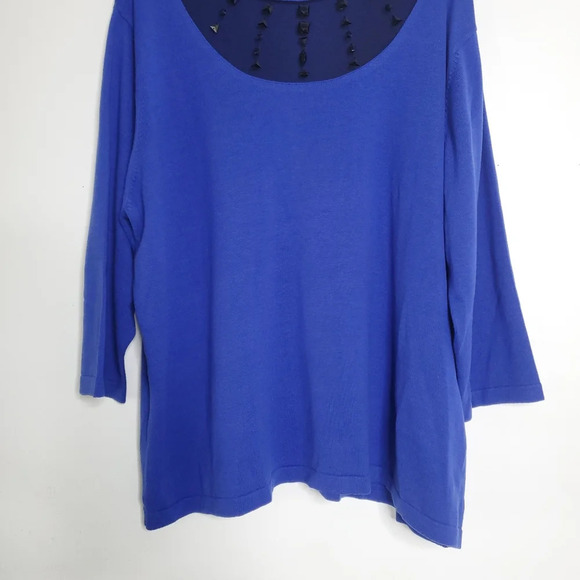 Victor Costa Occasion Womens Pullover Knit Blouse Size 2X Blue Casual Chic Top - Picture 5 of 10